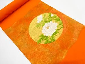 アンティーク　引箔　牡丹模様織り出し　名古屋帯地反物